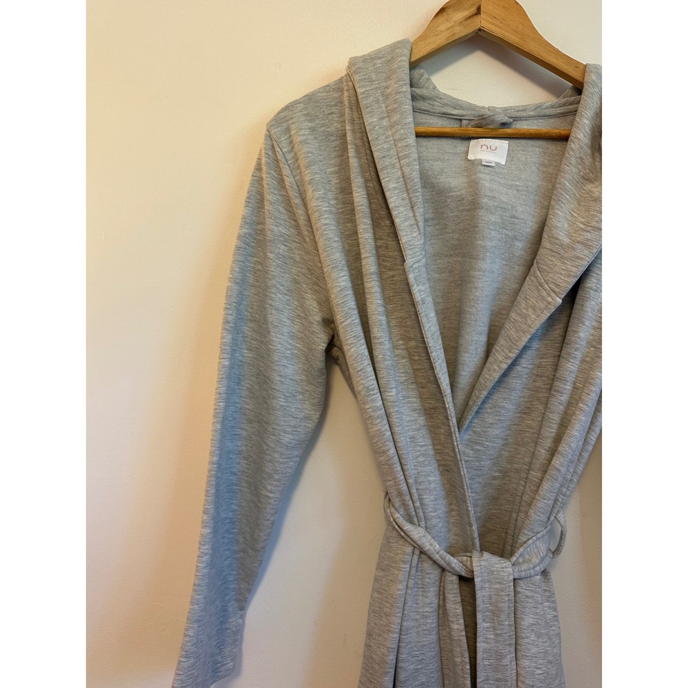Nu Par Simons Heather Grey Hooded Wrap Robe | Size Medium - Picture 3 of 7
